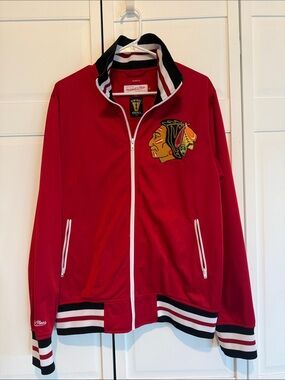 Mitchell & Ness Red Chicago Blackhawks Vintage Hockey Jacket with White Trim